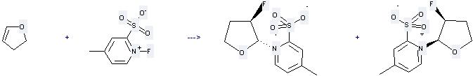 Pyridinium, 1-fluoro-4-methyl-2-sulfo-, inner salt can react with 2, 3-Dihydro-furan to get N-(trans-3'-Fluoro-2', 3', 4', 5'-tetrahydro-2'-furanyl)-4-methylpyridinium-2-sulfonate.